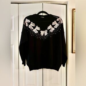 Busem Woman’s Approx. Sz L Black/Dark Blue Sweater W/ Mesh & Sequin Details